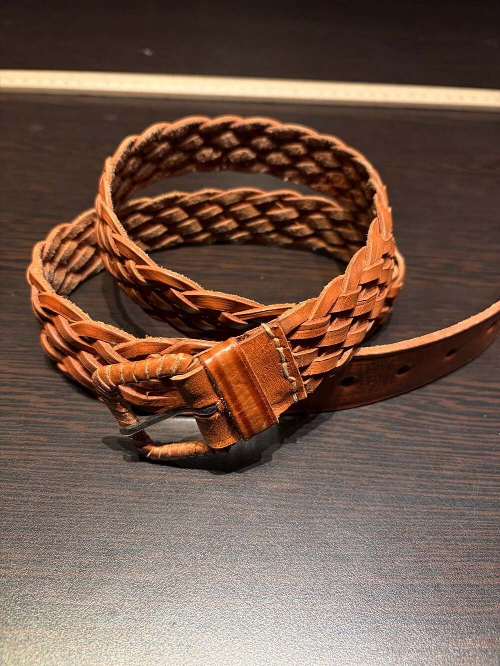 Vintage Brown Woven Leather Belt Size 36 Boho